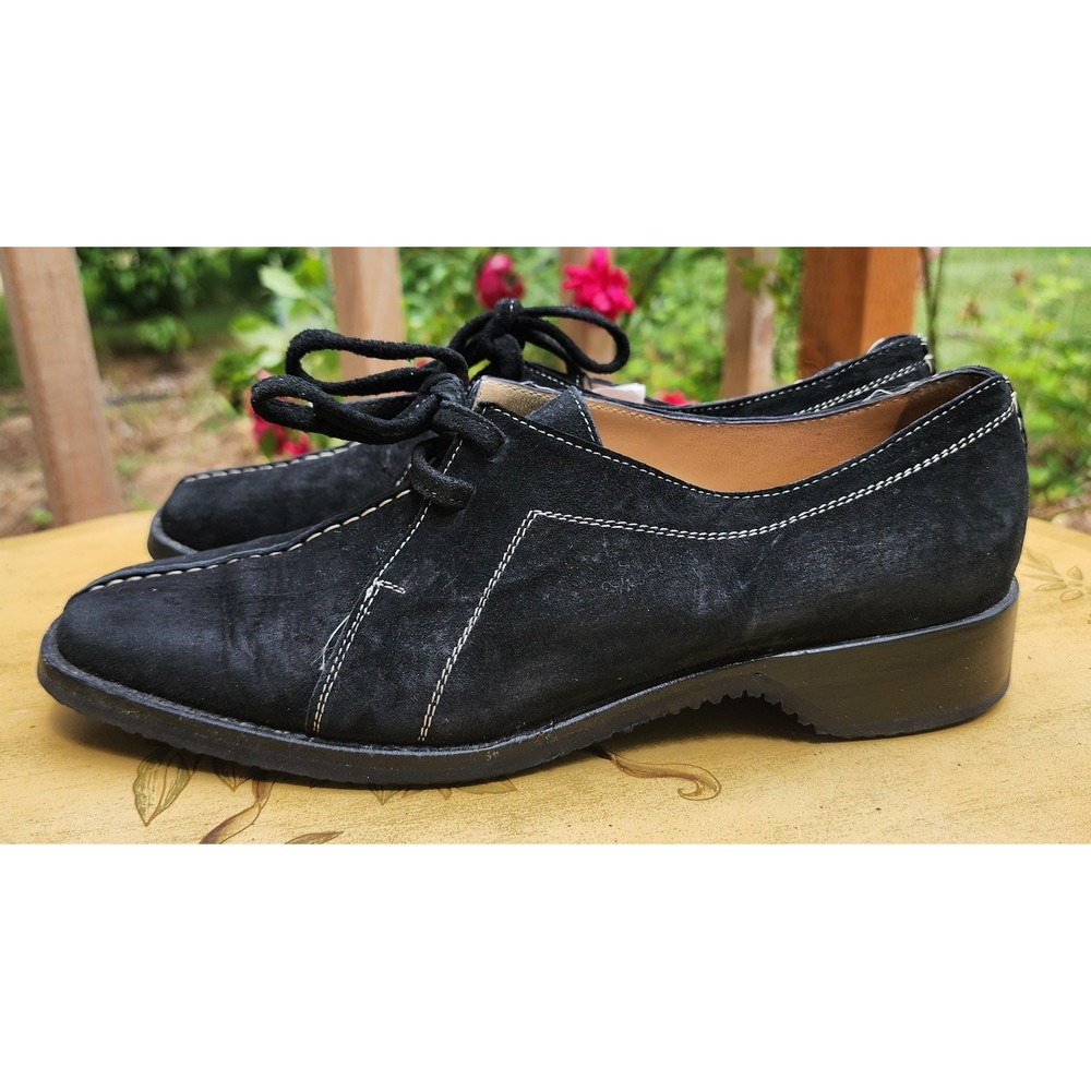 Quercioli Firenze US 8.5 Black Suede Lace Up Shoes Italy Artisan Vibram Sole